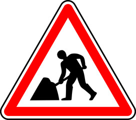 Wall Mural - Vector graphic of a uk road works ahead road sign. It consists of a man digging symbol contained within a red triangle