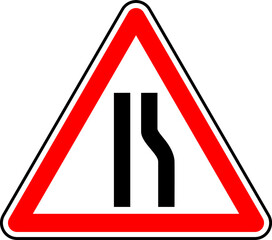 Sticker - Vector graphic of a uk road narrows road sign. It consists of a depiction of the road layout contained within a red triangle