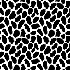 Poster - Geometric abstract seamless pattern with blots. Hand drawn black dots texture. Bold stains and irregular dots of different size texture. Modern seamless black and white ink stains pattern. 