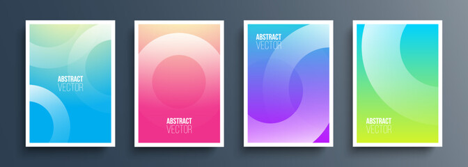 Abstract cover templates with soft gradient circles. Futuristic backgrounds with dynamic circle shapes and fluid colors for your graphic design. Vector illustration.