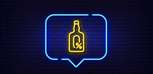 Neon Light Speech Bubble. Alcohol Free Line Icon. Whiskey Bottle Sign. Bar Drink Symbol. Neon Light Background. Alcohol Free Glow Line. Brick Wall Banner. Vector