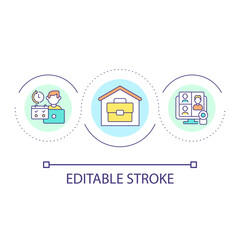 Fototapete - Remote workplace loop concept icon. Work from home. Freelance and entrepreneurship. Online office abstract idea thin line illustration. Isolated outline drawing. Editable stroke. Arial font used