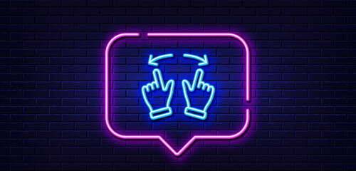 Poster - Neon light speech bubble. Move gesture line icon. Slide arrow sign. Swipe action symbol. Neon light background. Move gesture glow line. Brick wall banner. Vector