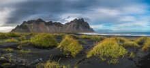 View Of The Vestrahorn Mountain From The Stokksness Headland In Iceland