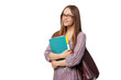 © Dmytro Panchenko - Beautiful female student with books isolated on white.