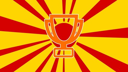 Poster - Trophy symbol on the background of animation from moving rays of the sun. Large orange symbol increases slightly. Seamless looped 4k animation on yellow background