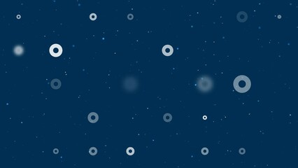 Poster - Template animation of evenly spaced record media symbols of different sizes and opacity. Animation of transparency and size. Seamless looped 4k animation on dark blue background with stars