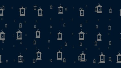 Poster - Christmas lanterns float horizontally from left to right. Parallax fly effect. Floating symbols are located randomly. Seamless looped 4k animation on dark blue background