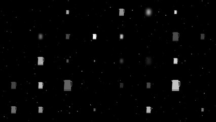 Poster - Template animation of evenly spaced kettle symbols of different sizes and opacity. Animation of transparency and size. Seamless looped 4k animation on black background with stars