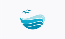 Ocean Logo With Waves And Seagulls Vector