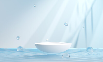 Wall Mural - Podium on the water for product presentation. Natural beauty pedestal, relaxation and health, 3d illustration
