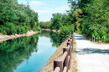 Villoresi Canal, Metropolitan City of Milan, Italy - 07 09 2022: This photo was taken near the Villoresi Canal, a typically Italian marvelous place. 