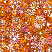 Fun Retro Orange Floral Vector Pattern