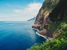 Beautiful Coastal Landscape With Forested Cliffs In Madeira, Portugal