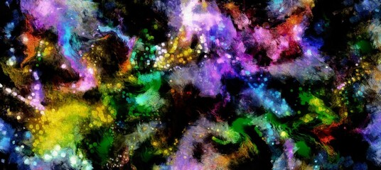 Wall Mural - Abstract cosmic space and stars flowing digital fluid pattern in acrylic painterly style
