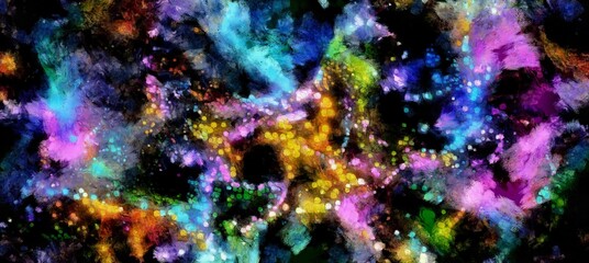 Wall Mural - Abstract cosmic space and stars flowing digital fluid pattern in acrylic painterly style