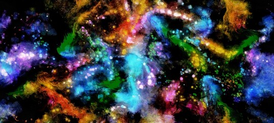 Wall Mural - Abstract cosmic space and stars flowing digital fluid pattern in acrylic painterly style