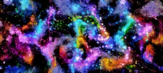 Wall Mural - Abstract cosmic space and stars flowing digital fluid pattern in acrylic painterly style