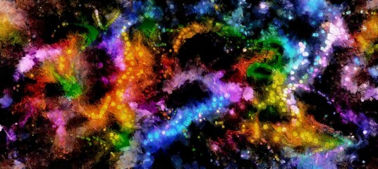 Wall Mural - Abstract cosmic space and stars flowing digital fluid pattern in acrylic painterly style