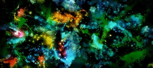 Wall Mural - Abstract cosmic space and stars flowing digital fluid pattern in acrylic painterly style