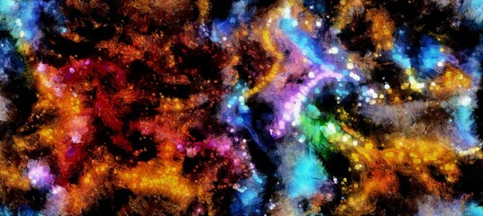 Wall Mural - Abstract cosmic space and stars flowing digital fluid pattern in acrylic painterly style