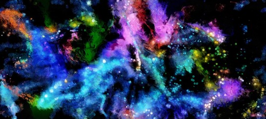 Wall Mural - Abstract cosmic space and stars flowing digital fluid pattern in acrylic painterly style