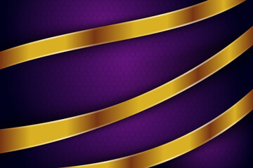 Poster - Abstract modern geometric purple background design template. Horizontal layout use hexagon pattern. gold curve element.