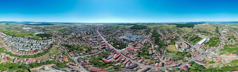 Canvas Print - Panoramic landscape of Reghin city - Romania seen from above