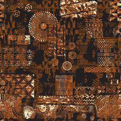Wall Mural - traditional african motifs patchwork wallpaper grunge abstract vector seamless pattern