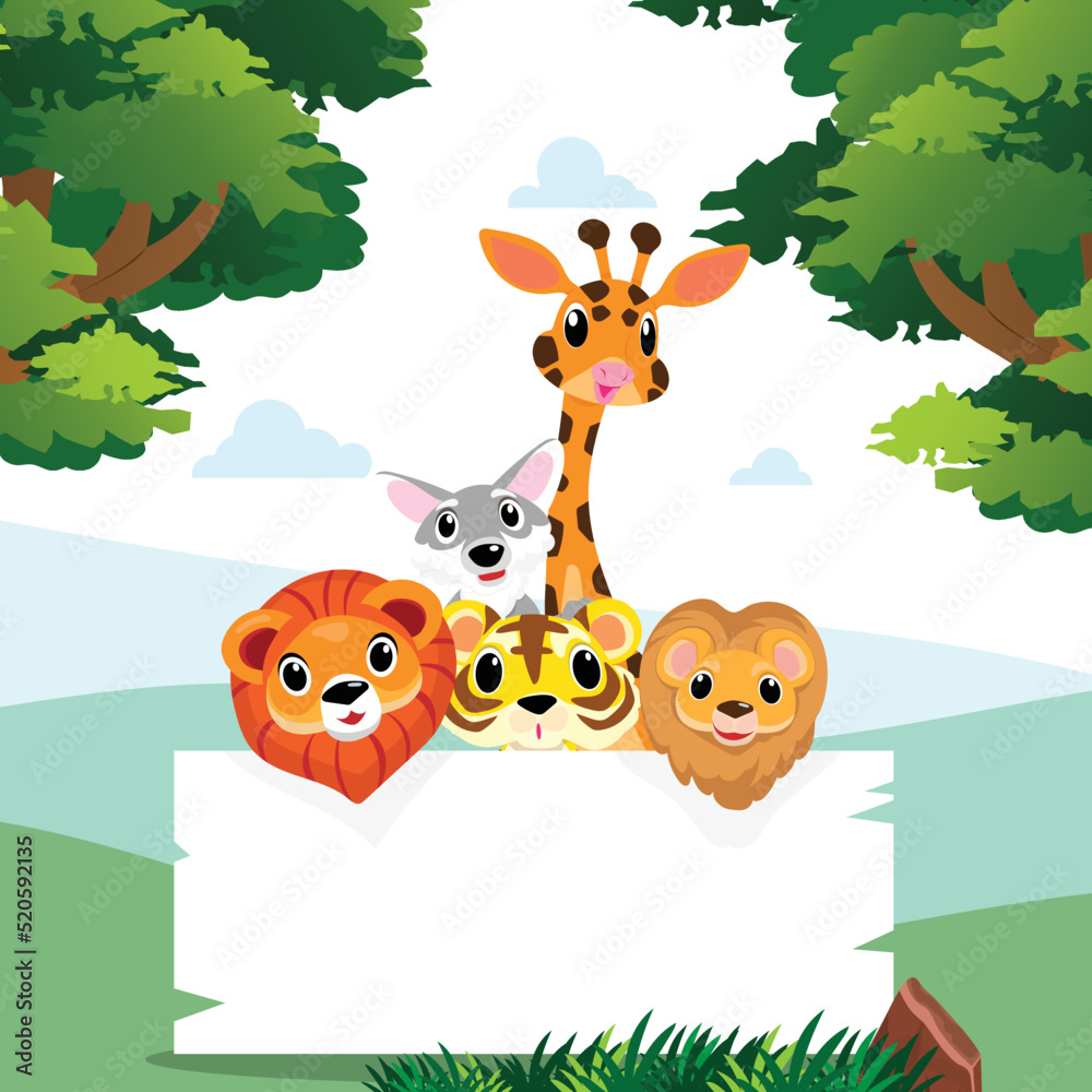 Cute animals in Zoo, Placards and banner in zoos Design for banner, layout,  annual report, web, flyer, brochure, ad. Stock Vector | Adobe Stock, image size:1000x1000