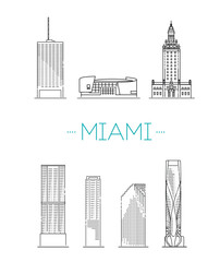 Wall Mural - Miami, architecture line skyline illustration. Linear vector cityscape with famous landmarks