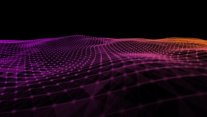 Wall Mural - Abstract grid wave motion video, flowing particle technology, dynamic background with triangle plexus geometry, low-poly surface, cyberspace backdrop with futuristic concept, slow movement