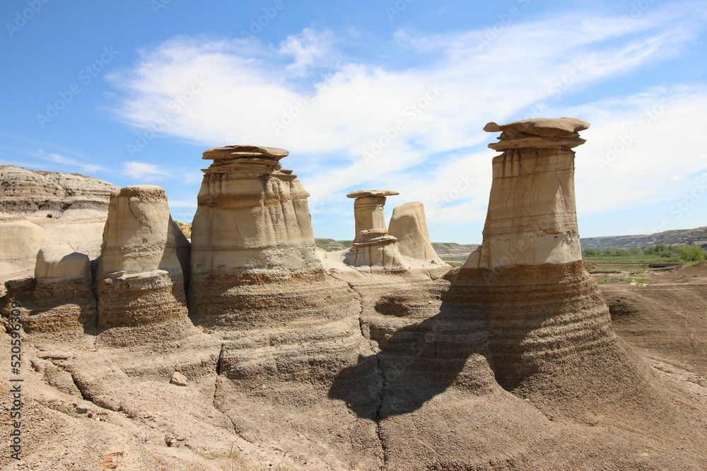 Beautiful view of The Hoodoos, also known as the Badlands, in Lethbridge, Alberta, Canada