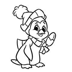 Wall Mural - Animal penguin little surprise scarf character cartoon illustration ice cream coloring page