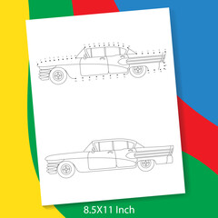 Old car dot to dot game and color for children, 1 to 20 Connect dot to dot game for children