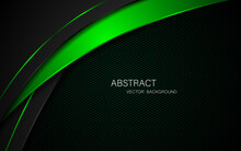Abstract Black And Green Curves On Dark Steel Mesh Background With Free Space For Design. Modern Technology Innovation Concept Background	