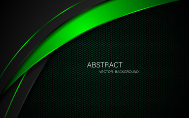 Fototapete - Abstract black and green curves on dark steel mesh background with free space for design. modern technology innovation concept background	