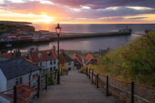 The 199 Steps Of Whitby At Sunset, Whitby, North Yorkshire, England, United Kingdom