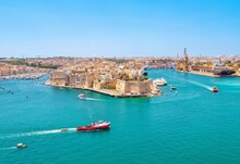 Shipping In Valetta's Ancient Grand Harbour, Valletta, The Republic Of Malta