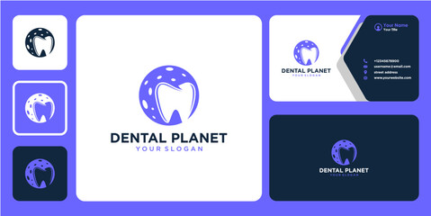 planet logo design with dental and business card