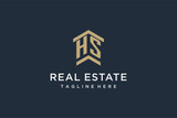 Fototapeta  - Initial HS logo for real estate with simple and creative house roof icon logo design ideas