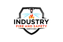 Ceiling Water Sprinkler Logo Design Fire Extinguisher Emblem Shield Shape Industry Icon Symbol