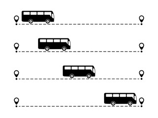 Wall Mural - bus with line start and finish point set. bus driving on dotted route with map pin collection. vecto