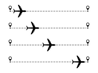 Wall Mural - airplane line path set. air plane flight route with start and finish point and dotted line trace col
