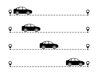 Wall Mural - car with line start and finish point set. automobile driving on dotted route with map pin collection