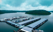 Taylorville Lake Marina In Central Kentucky. Boats Lined On The Docks In Front Of Lake Curves And Surrounding Forest.