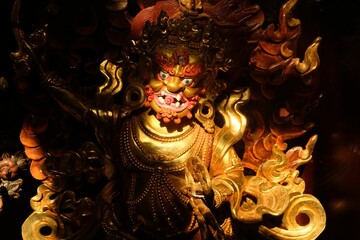 Closeup shot of bronze sculpture in the Rudra Varna Mahavihar  buddhist temple in Lalitpur