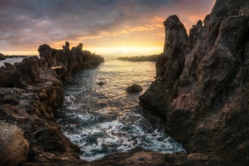 Canvas Print - Beautiful shot of cliffs of Tenerife during the sunset