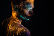 © Cavan Images - Portrait of a man painted in fluorescent UV colors.