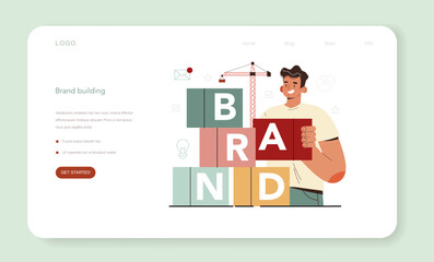 Poster - product manager web banner or landing page. business project development